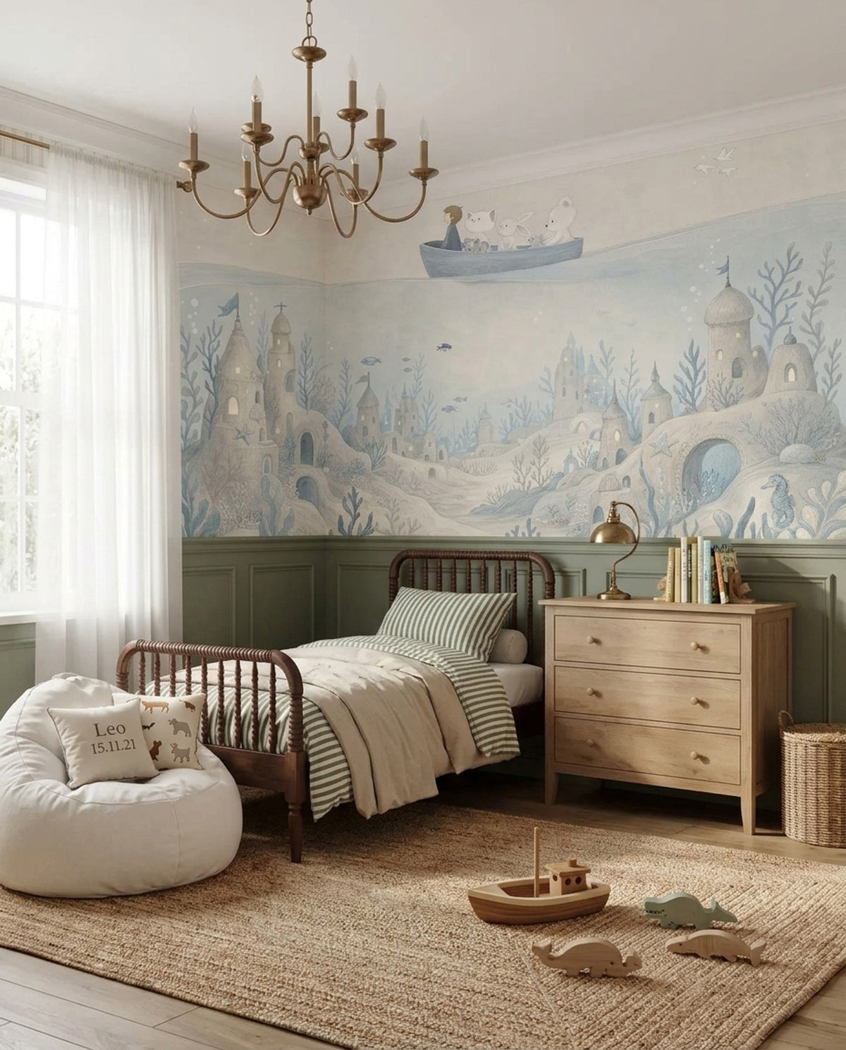 Whimsical Underwater Castle Wallpaper Watercolor Ocean Wall Mural