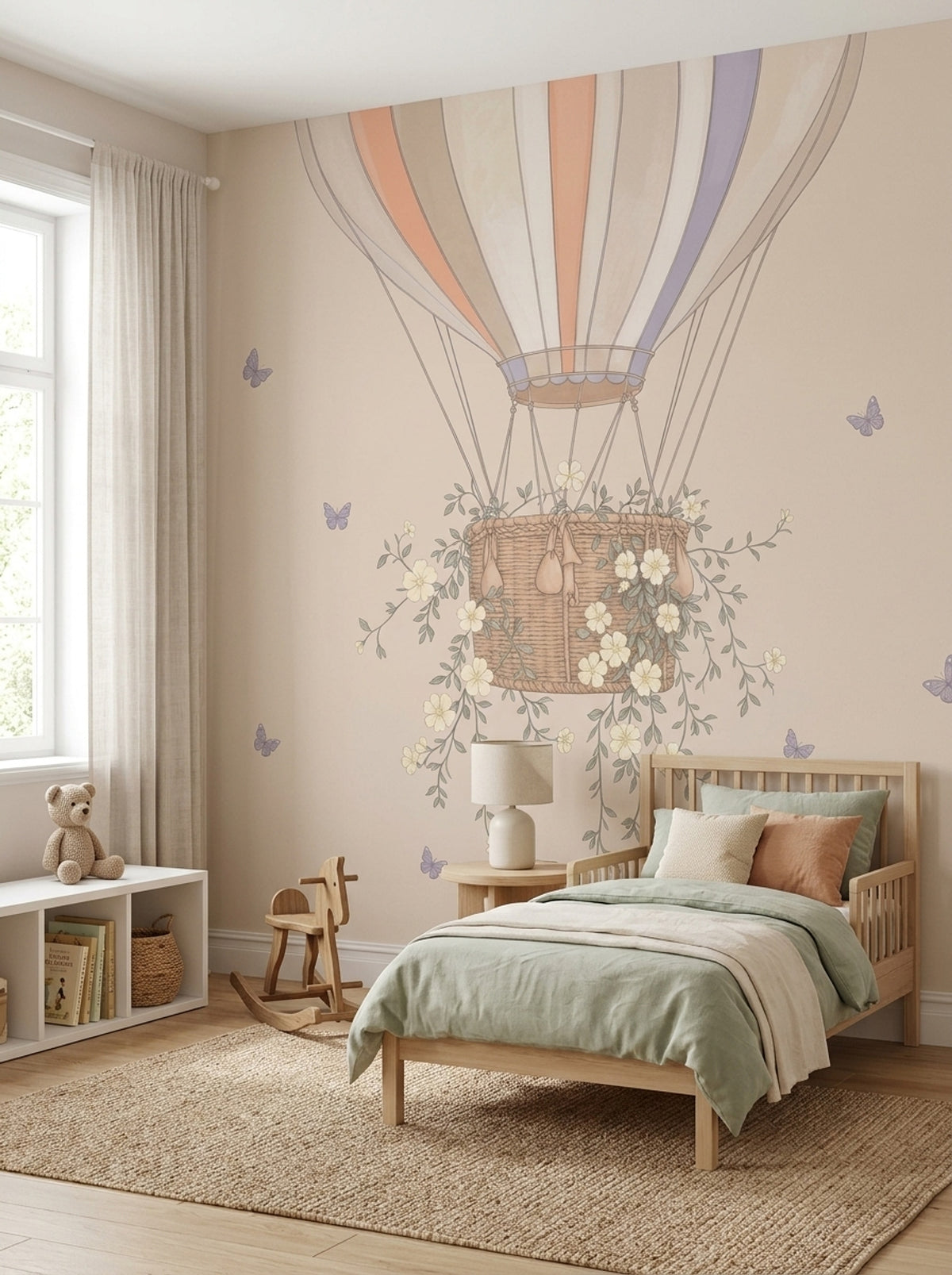 Hot Air Balloon Wallpaper Pastel Floral Wall Mural