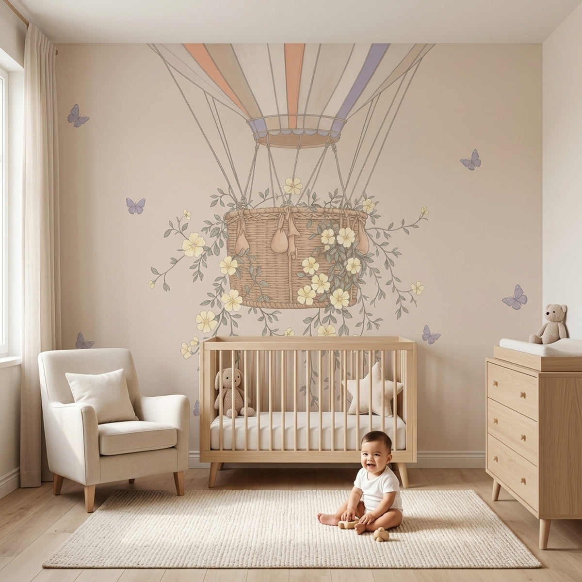 Hot Air Balloon Wallpaper Pastel Floral Wall Mural