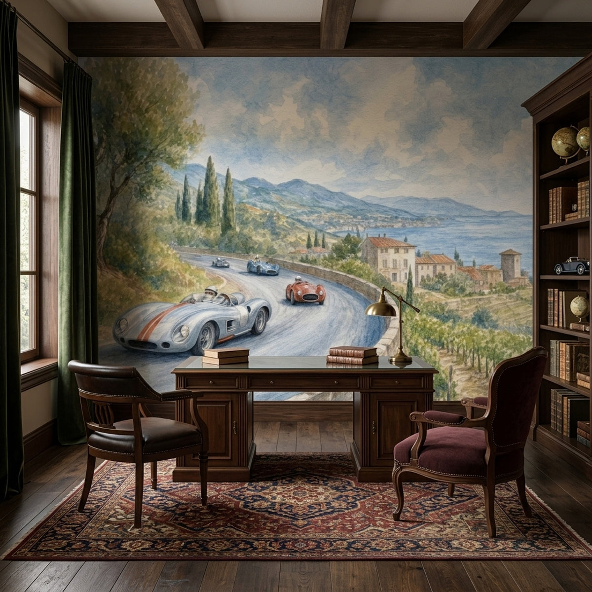Vintage Coastal Road Race Wallpaper Mediterranean Landscape Wall Mural