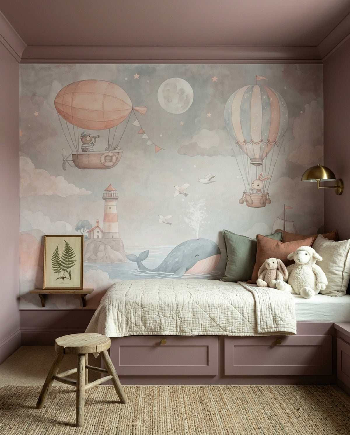 Hot Air Balloon Wallpaper Watercolor Nursery Sky Wall Mural