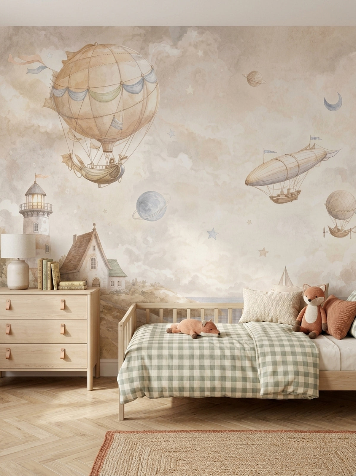 Hot Air Balloon Wallpaper Watercolor Coastal Sky Wall Mural