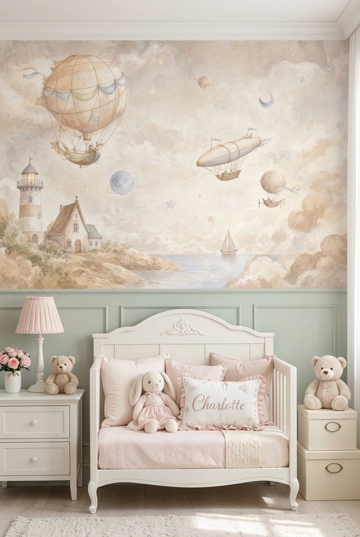 Hot Air Balloon Wallpaper Watercolor Coastal Sky Wall Mural