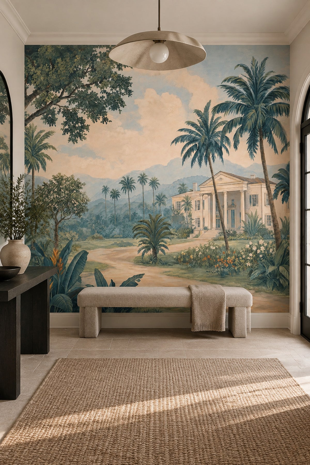 Palm Trees Tropical Landscape Wallpaper Vintage Garden Villa Wall Mural