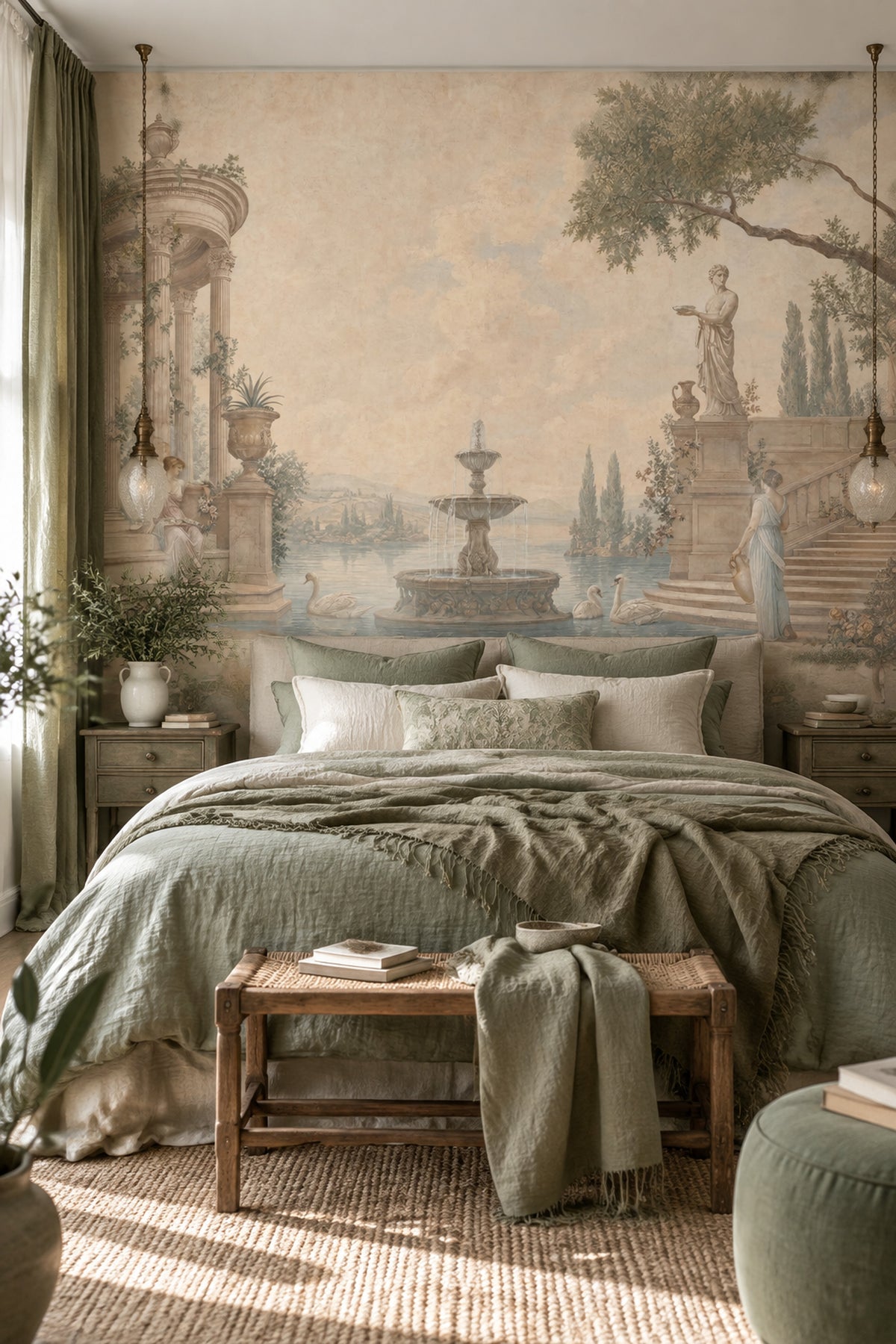 Neoclassical Temple Garden Wallpaper Vintage Landscape Wall Mural