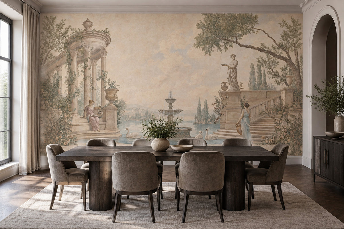 Neoclassical Temple Garden Wallpaper Vintage Landscape Wall Mural
