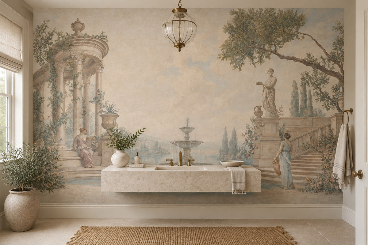 Neoclassical Temple Garden Wallpaper Vintage Landscape Wall Mural