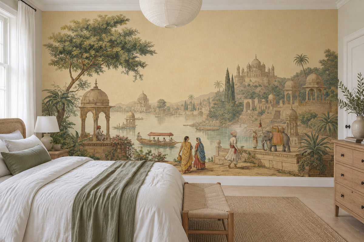 Mughal Palace Riverside Wallpaper Vintage Indian Wall Mural