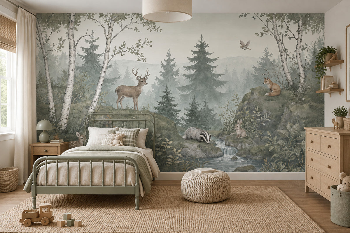 Woodland Animals Wallpaper Misty Forest Wall Mural