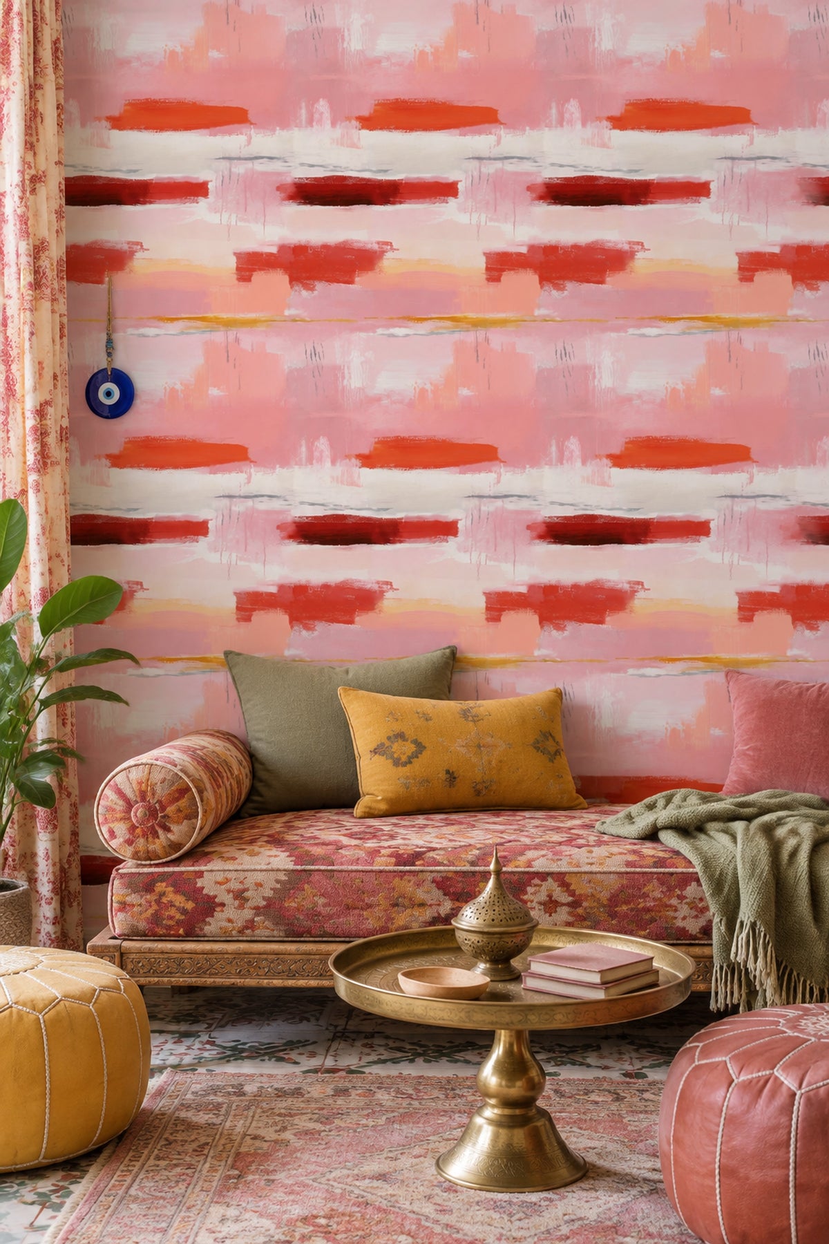 Abstract Brush Strokes Wallpaper Pink Coral Textured