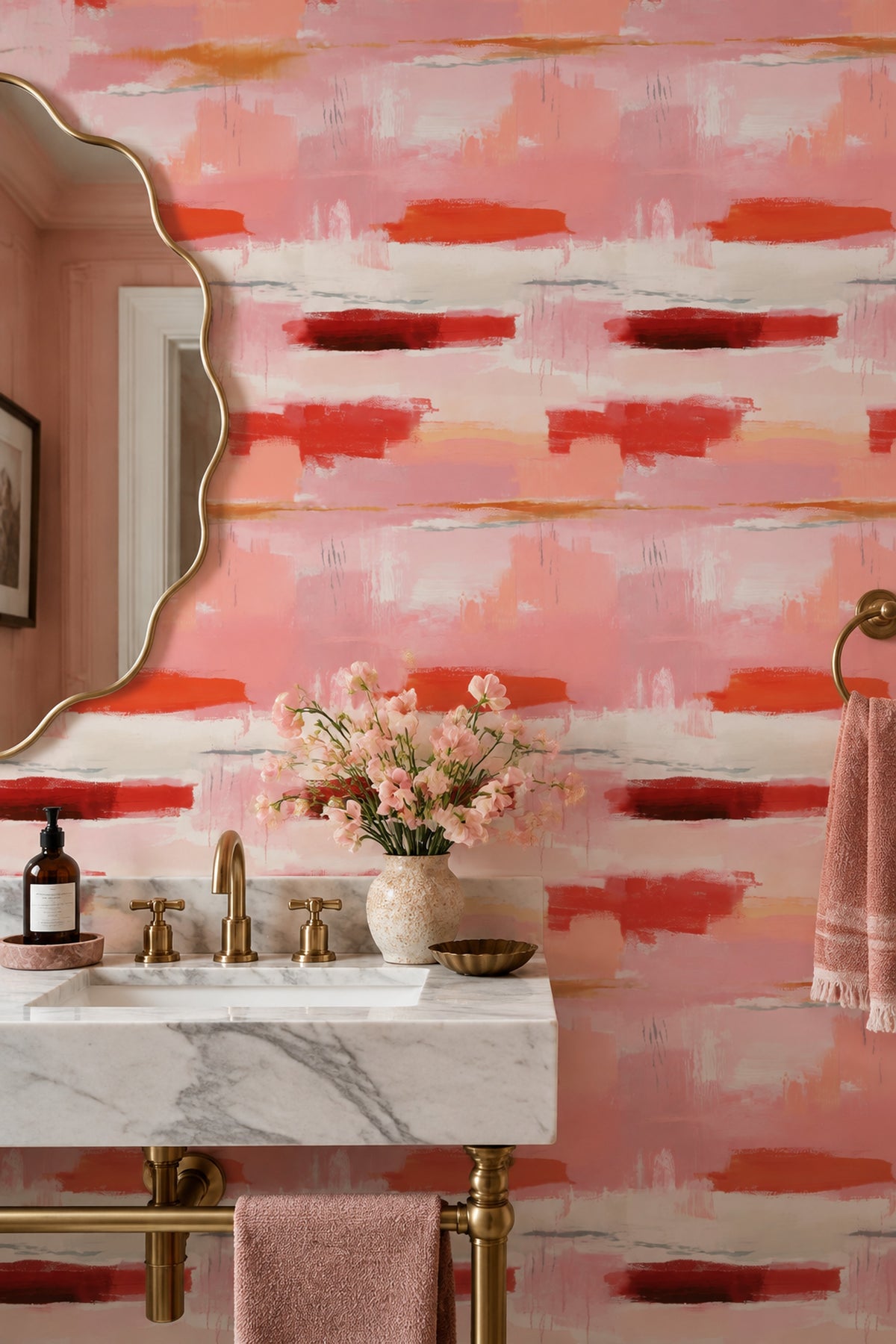 Abstract Brush Strokes Wallpaper Pink Coral Textured