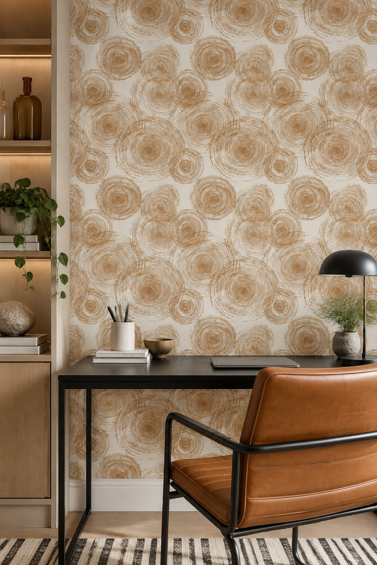 Tree Rings Wallpaper Concentric Circles Cream And Brown Linework