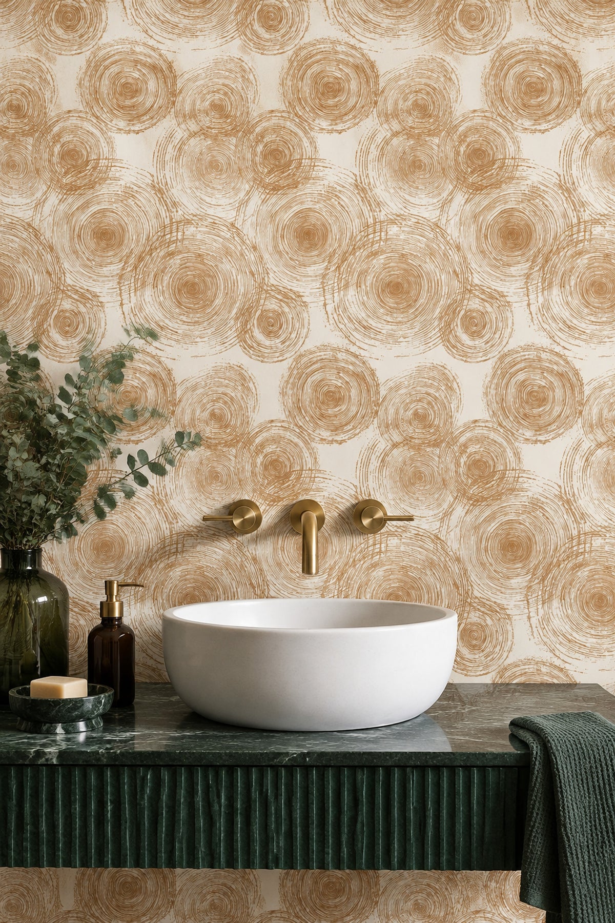 Tree Rings Wallpaper Concentric Circles Cream And Brown Linework