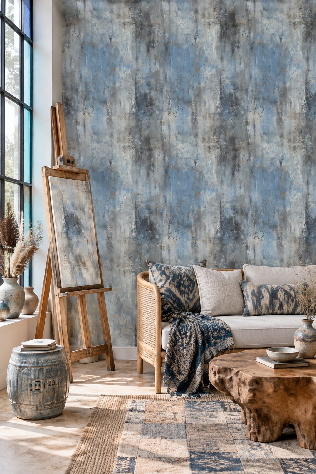Abstract Patina Wallpaper Distressed Blue Gray Texture
