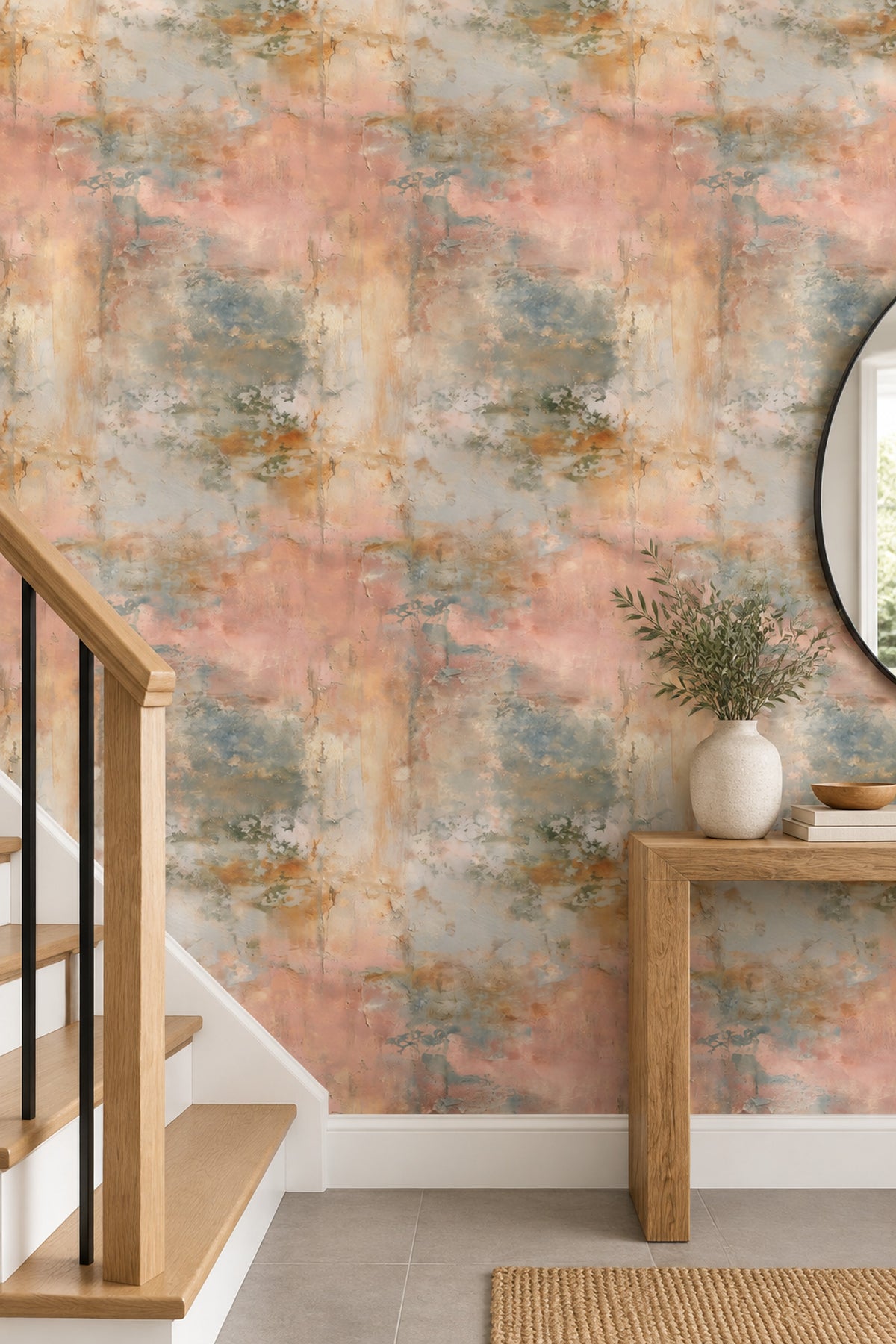 Fresco Wall Wallpaper Distressed Plaster Texture In Blush Pink And Cream