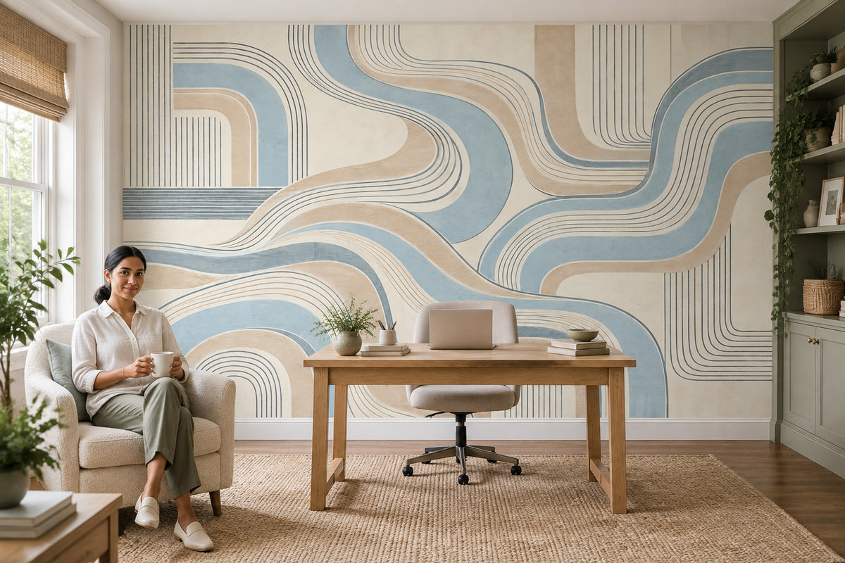 Curved Stripe Arches Wallpaper Mid Century Modern Wall Mural