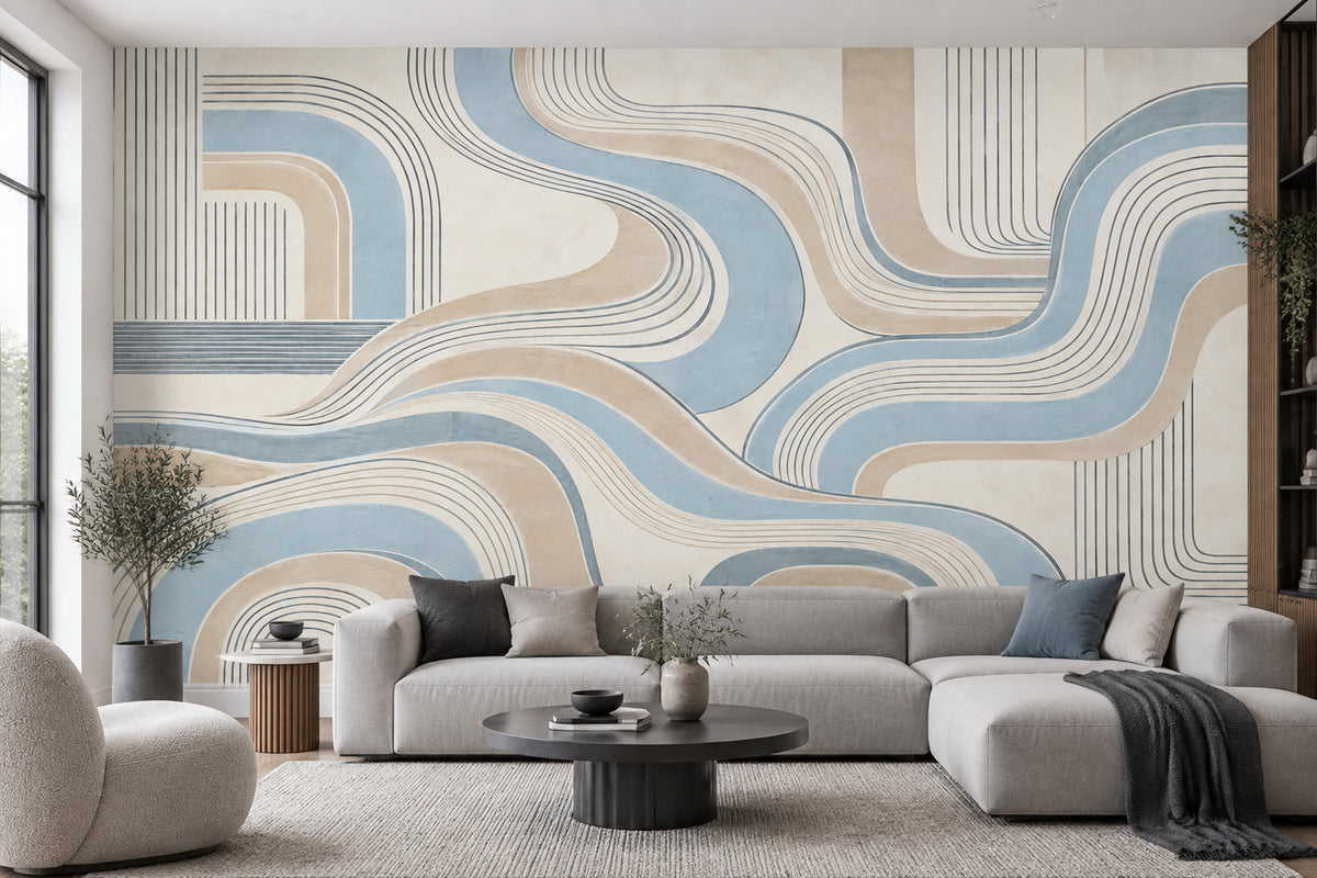 Curved Stripe Arches Wallpaper Mid Century Modern Wall Mural