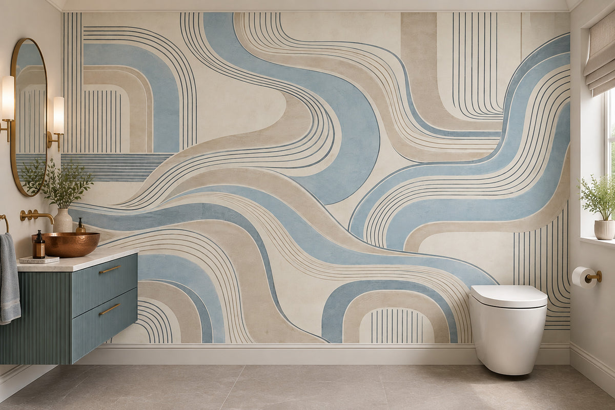 Curved Stripe Arches Wallpaper Mid Century Modern Wall Mural
