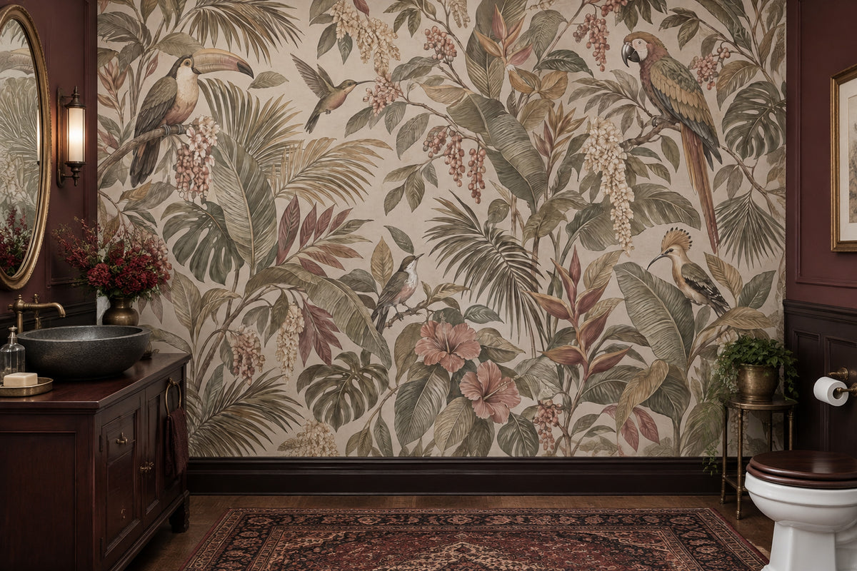 Tropical Birds Wallpaper Vintage Botanical Wall Mural