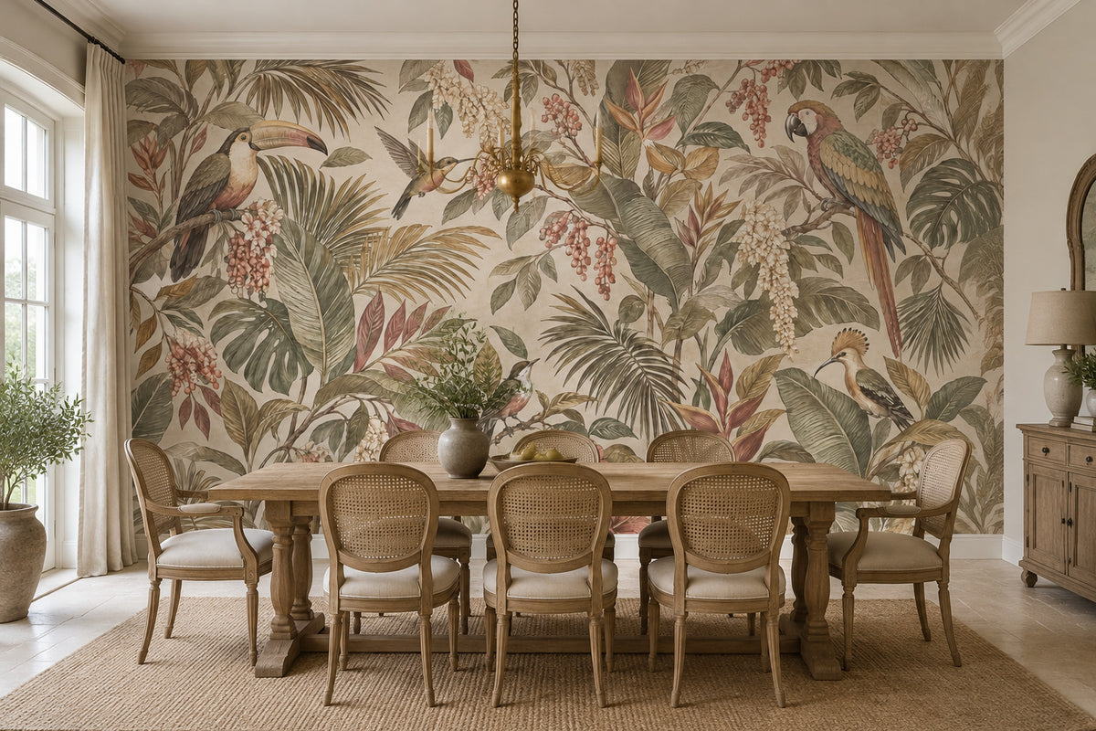 Tropical Birds Wallpaper Vintage Botanical Wall Mural