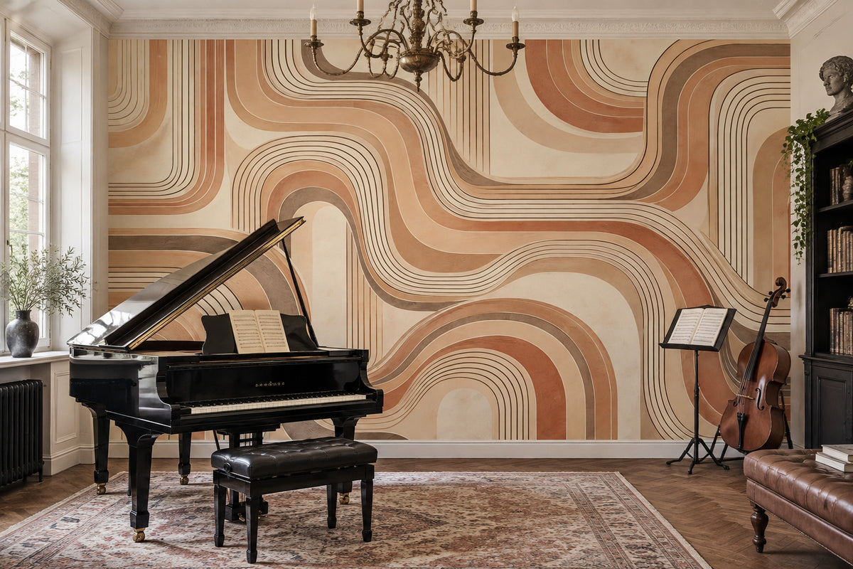 Retro Arch Lines Wallpaper Mid Century Modern Wall Mural
