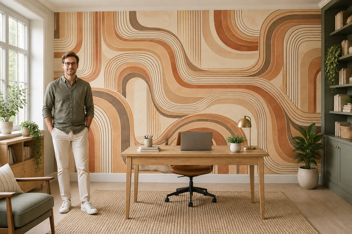 Retro Arch Lines Wallpaper Mid Century Modern Wall Mural