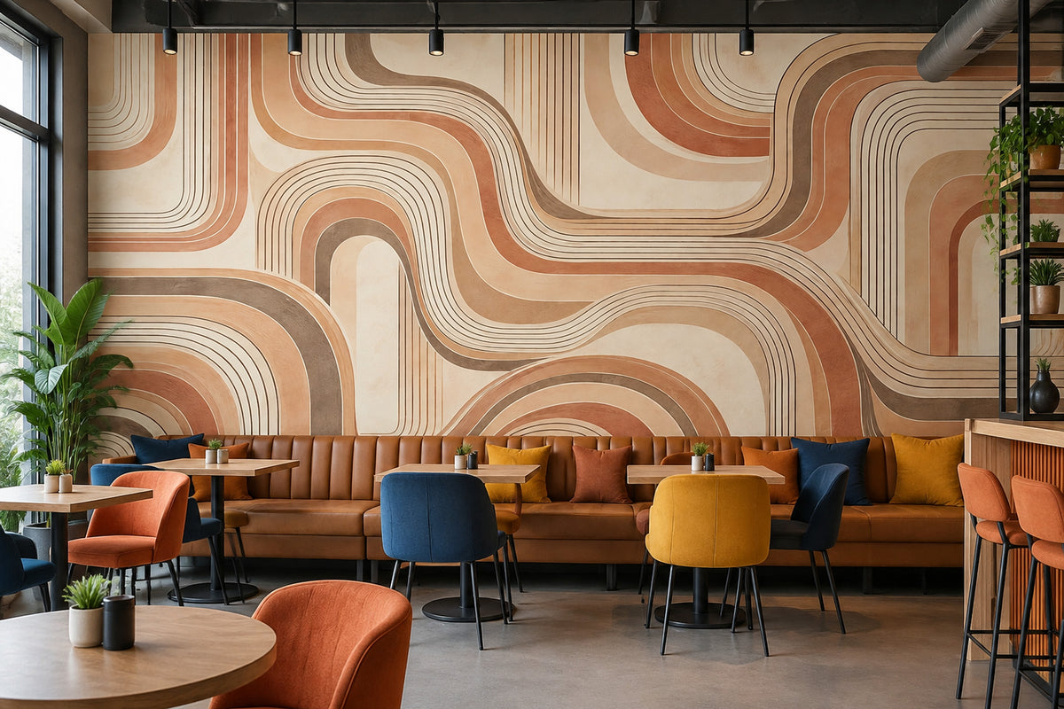 Retro Arch Lines Wallpaper Mid Century Modern Wall Mural