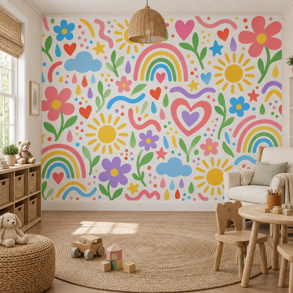 Rainbow Doodle Icons Wallpaper White Background Wall Mural
