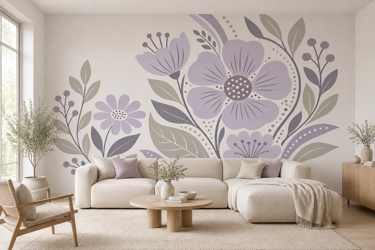 Scandinavian Floral Wallpaper Lavender Botanicals Wall Mural