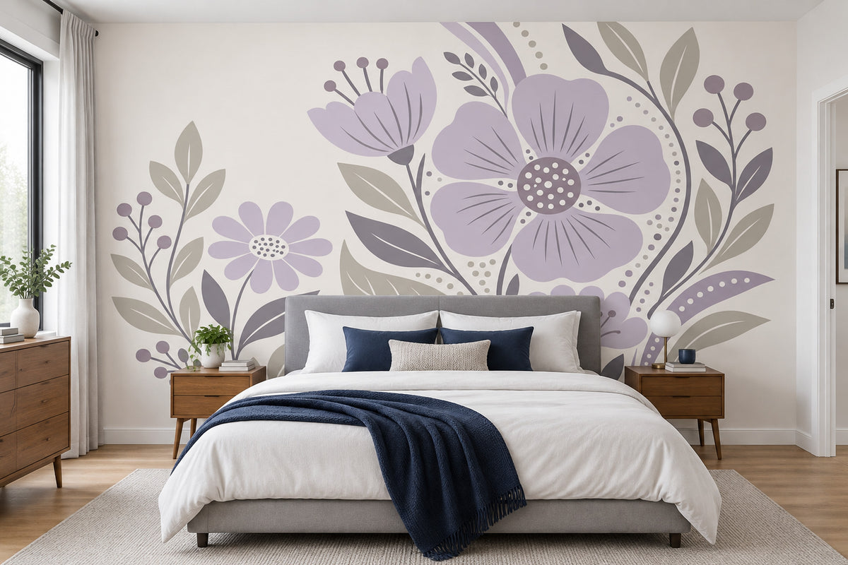 Scandinavian Floral Wallpaper Lavender Botanicals Wall Mural