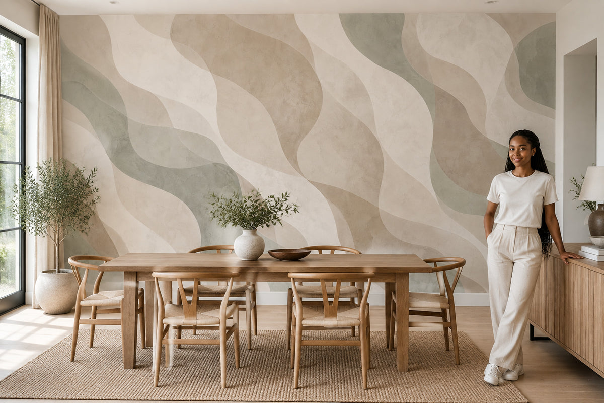 Organic Waves Wallpaper Neutral Modern Wall Mural