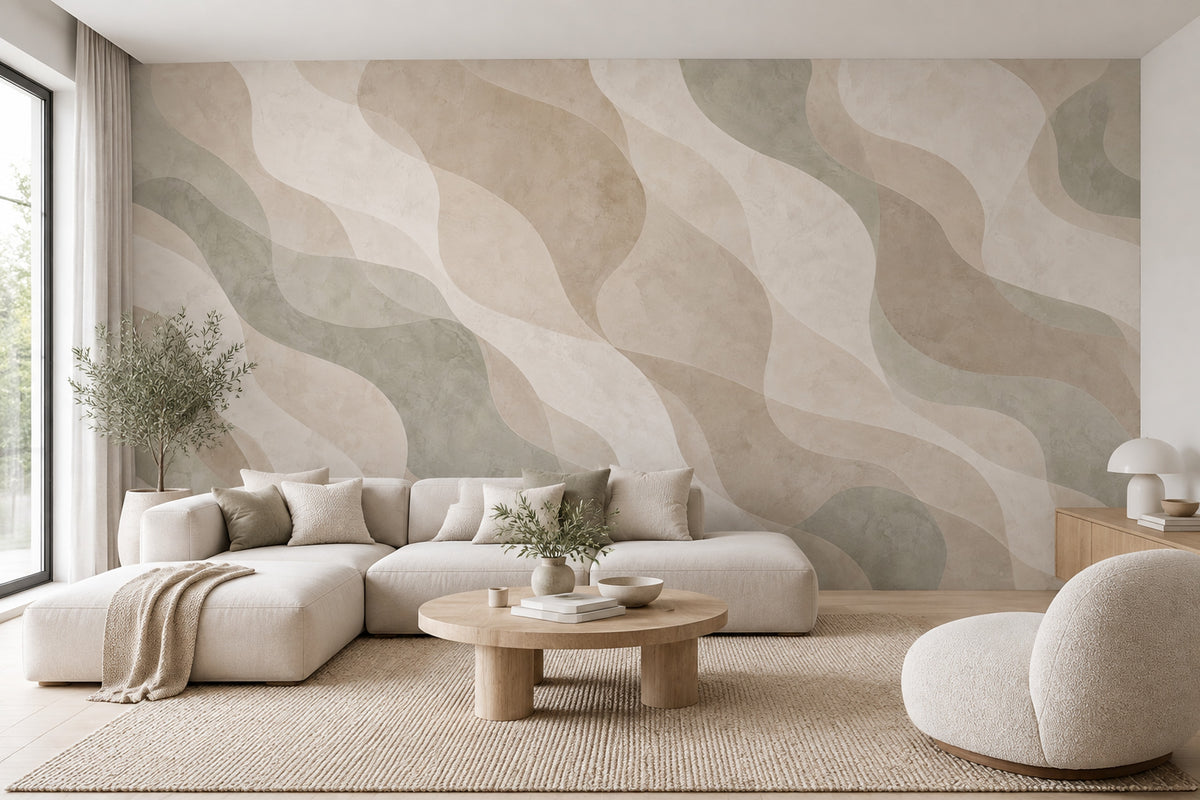 Organic Waves Wallpaper Neutral Modern Wall Mural