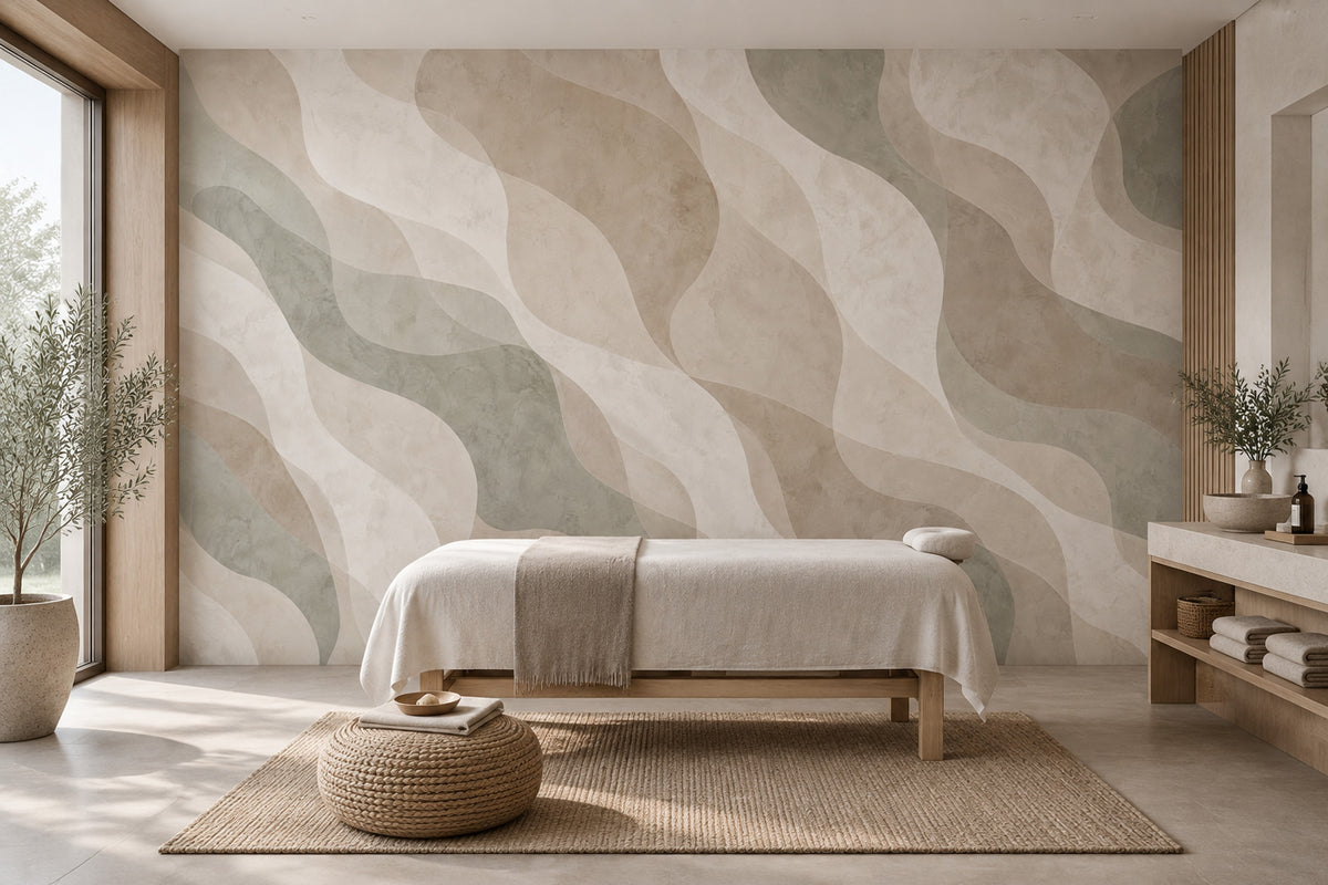 Organic Waves Wallpaper Neutral Modern Wall Mural