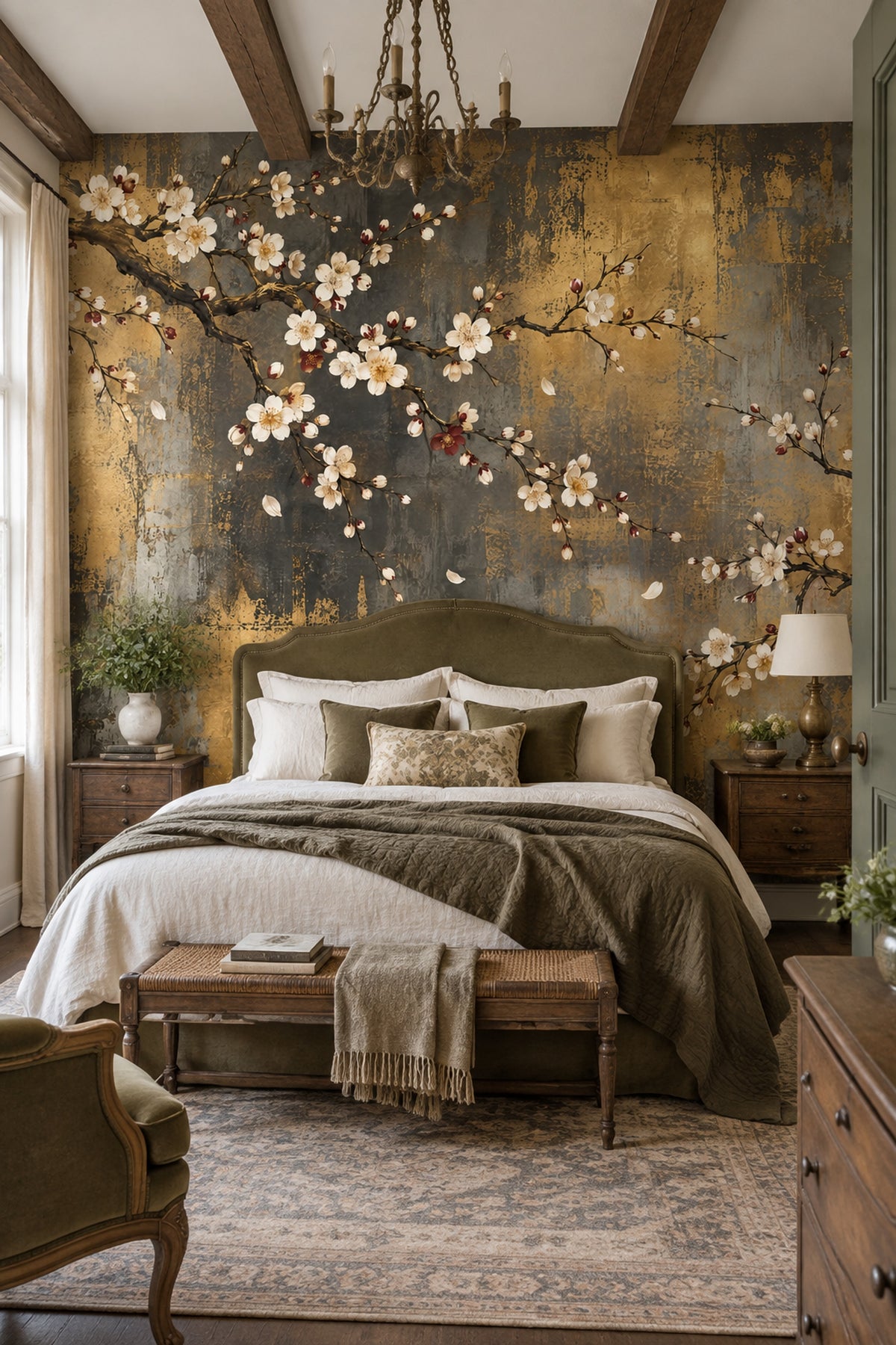 Cherry Blossom Branches Wallpaper Dark Floral Wall Mural
