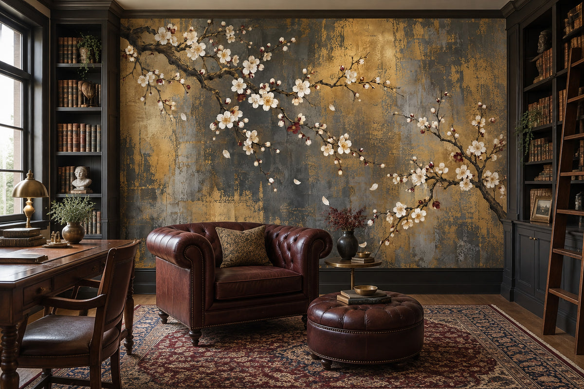 Cherry Blossom Branches Wallpaper Dark Floral Wall Mural