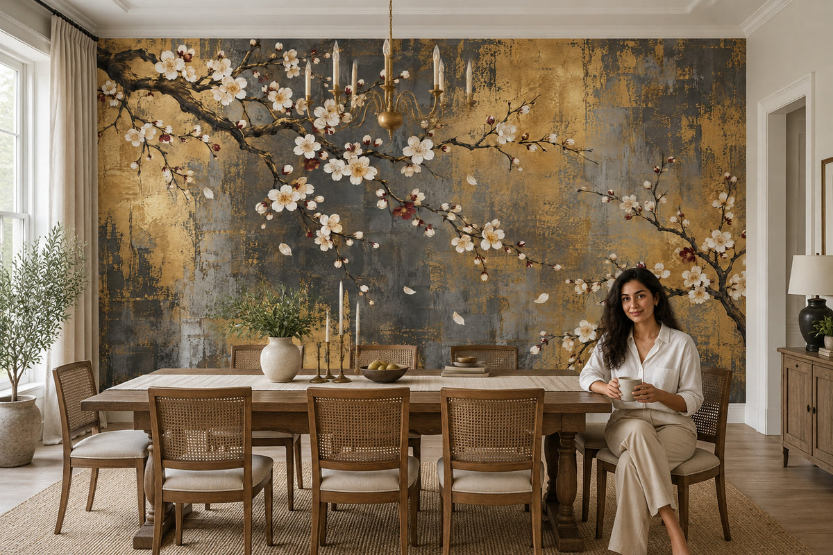 Cherry Blossom Branches Wallpaper Dark Floral Wall Mural