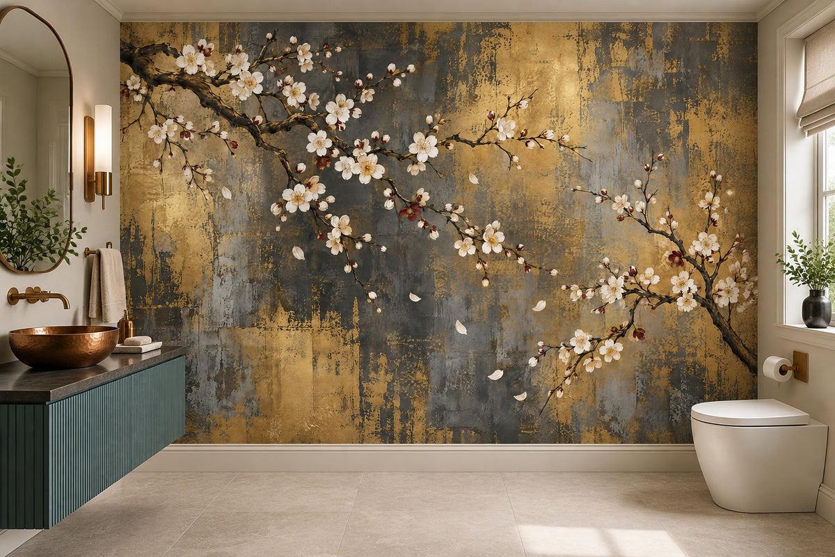 Cherry Blossom Branches Wallpaper Dark Floral Wall Mural