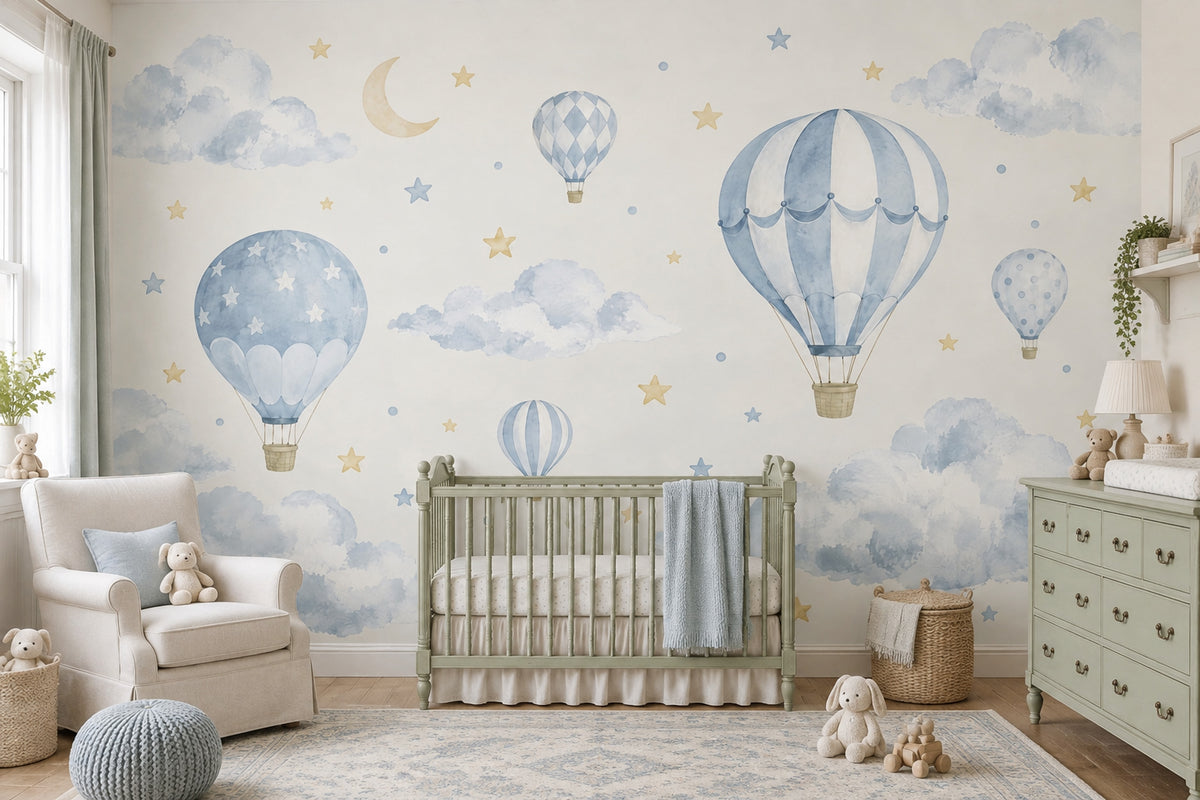 Watercolor Hot Air Balloons Wallpaper Pastel Sky Wall Mural