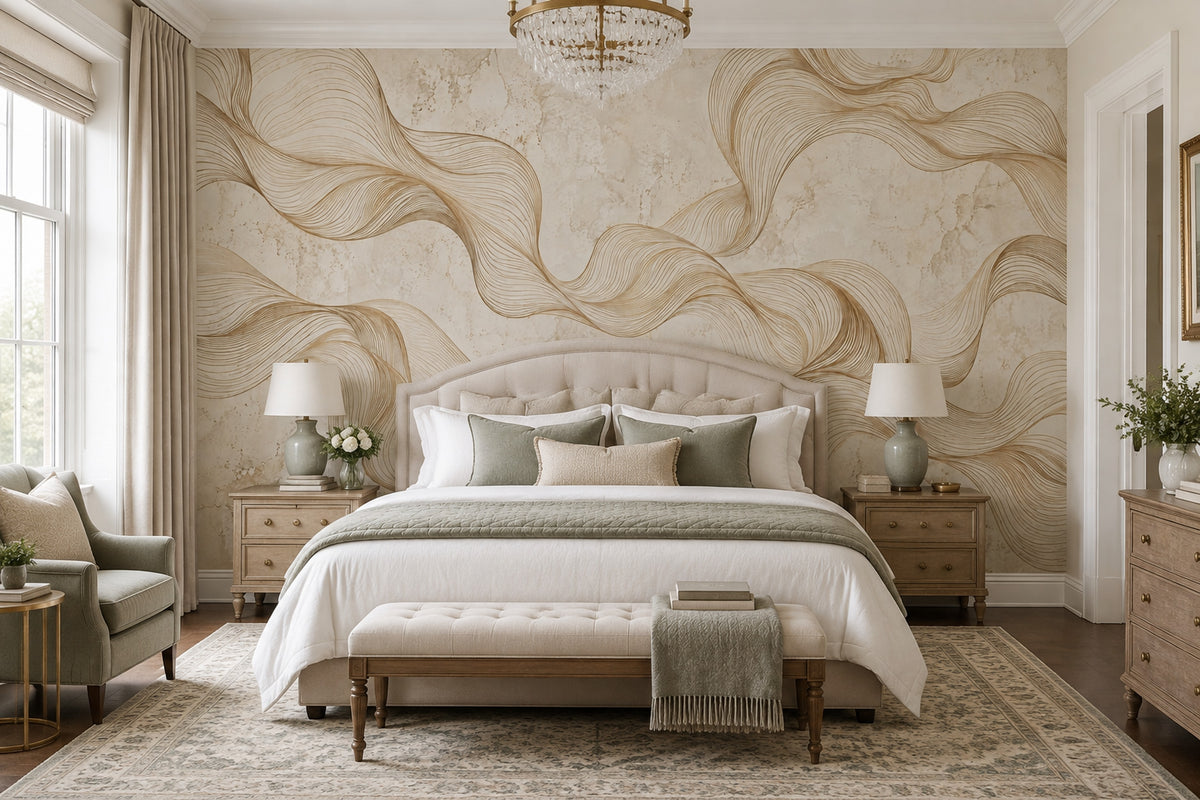 Abstract Gold Line Art Wallpaper Stone Background Wall Mural