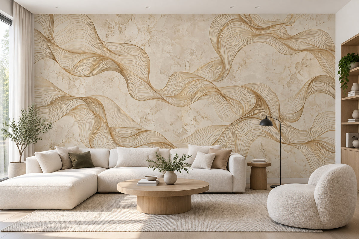 Abstract Gold Line Art Wallpaper Stone Background Wall Mural