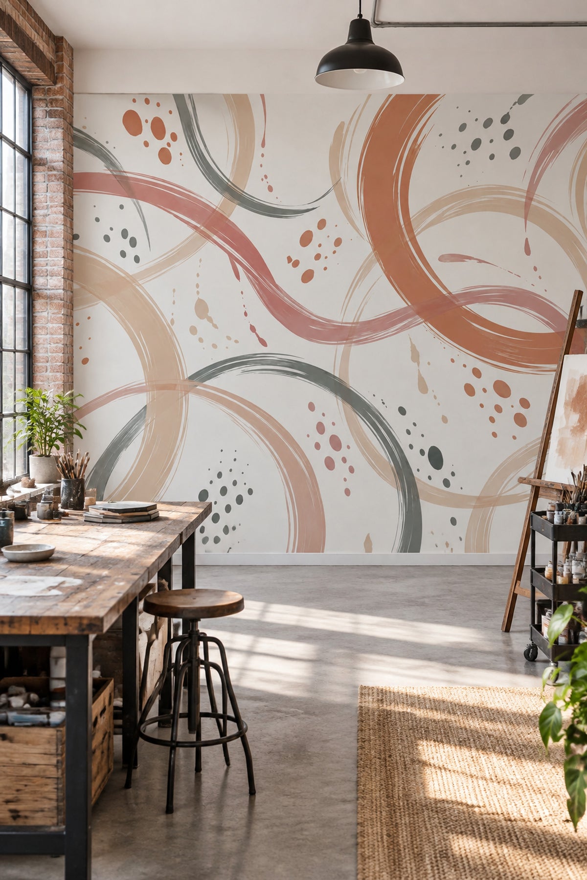 Abstract Brushstroke Arcs Wallpaper Minimal White Background Wall Mural