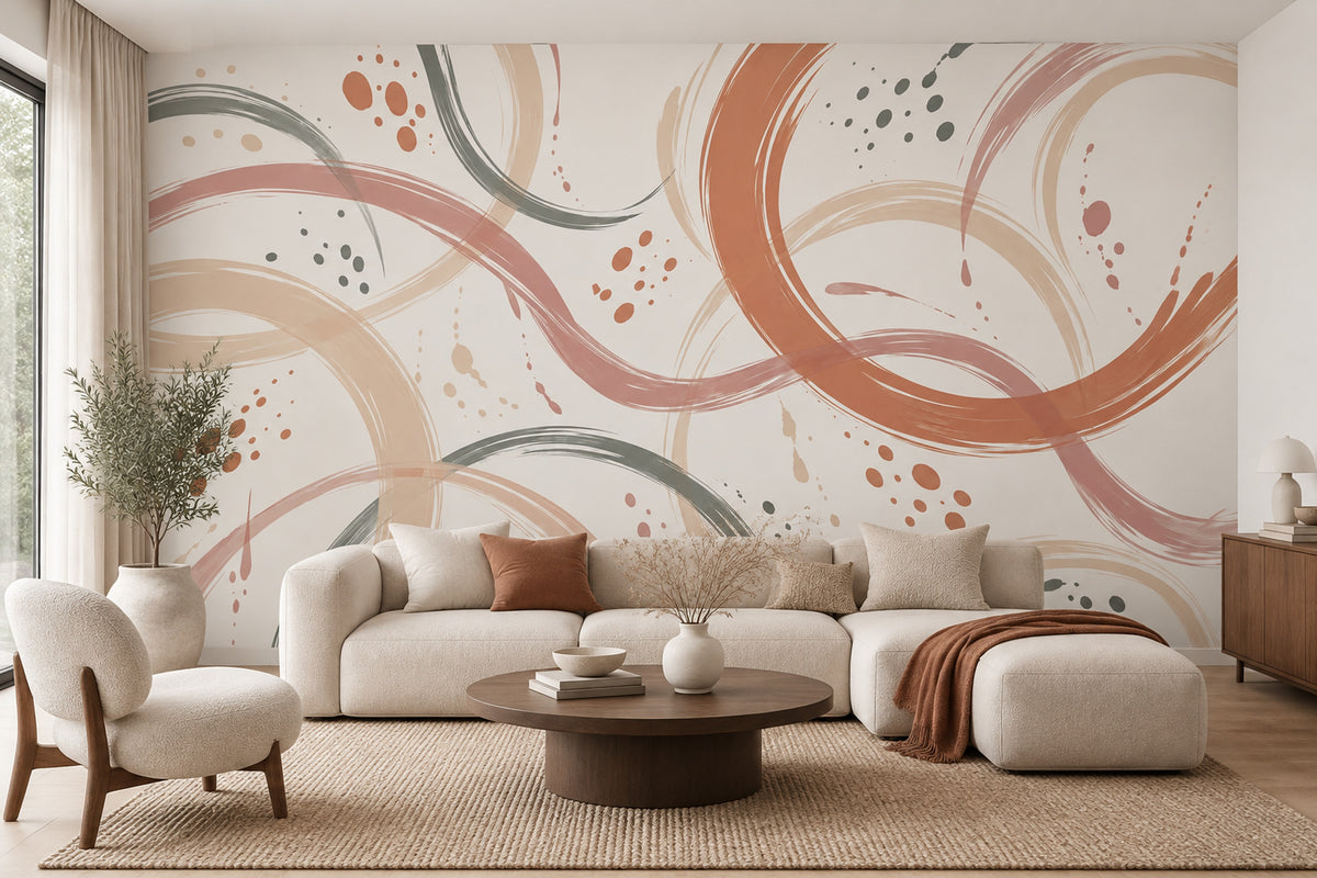 Abstract Brushstroke Arcs Wallpaper Minimal White Background Wall Mural