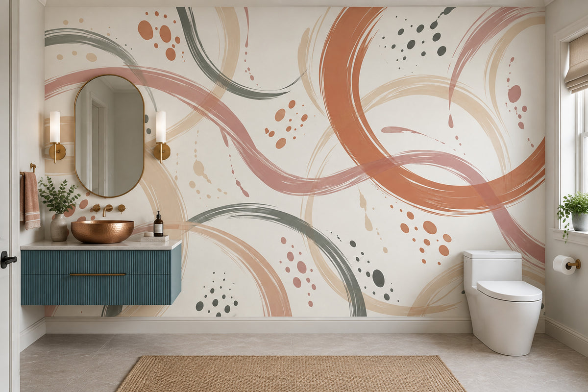 Abstract Brushstroke Arcs Wallpaper Minimal White Background Wall Mural