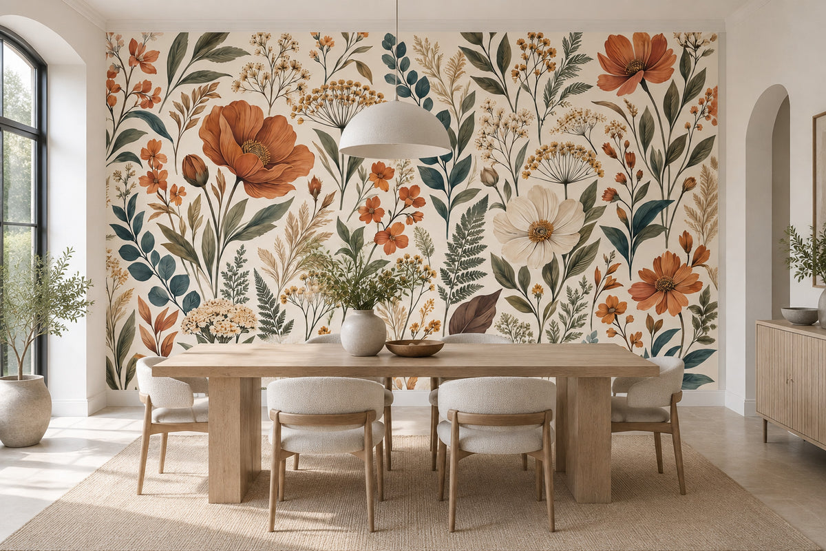 Vintage Wildflowers Wallpaper Ivory Background Wall Mural