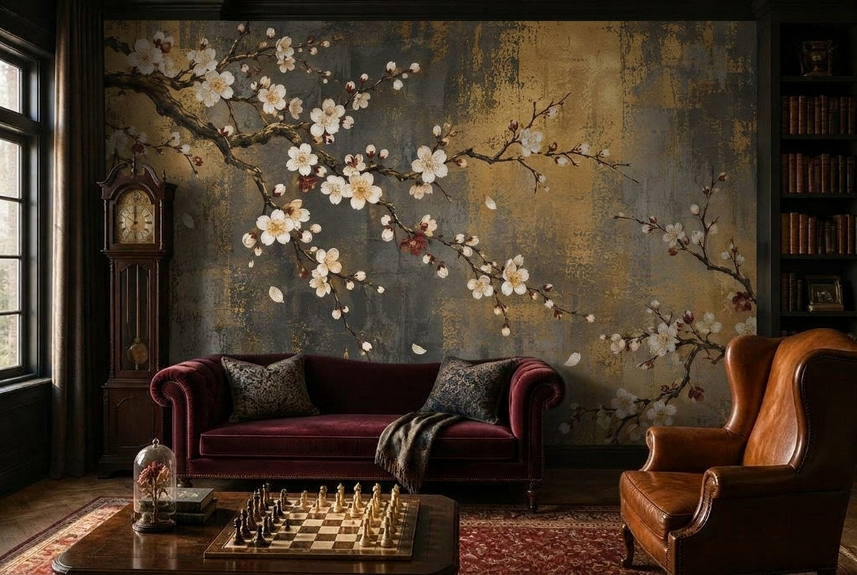 Cherry Blossom Branches Wallpaper Dark Floral Wall Mural