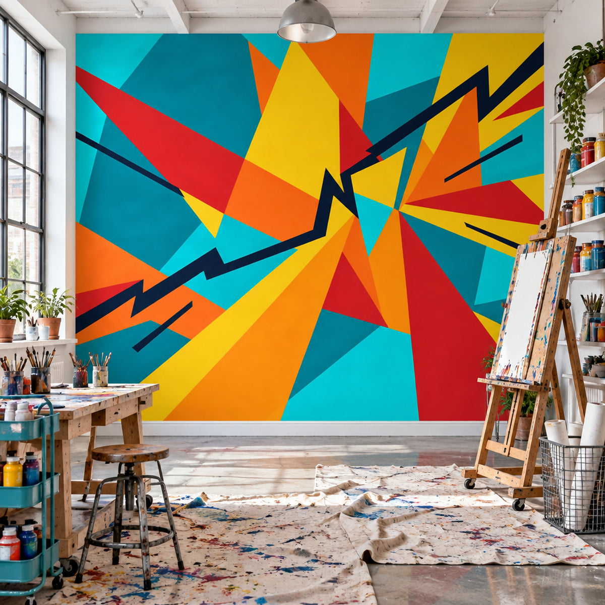 Color Block Triangles Wallpaper Bright Zigzag Wall Mural