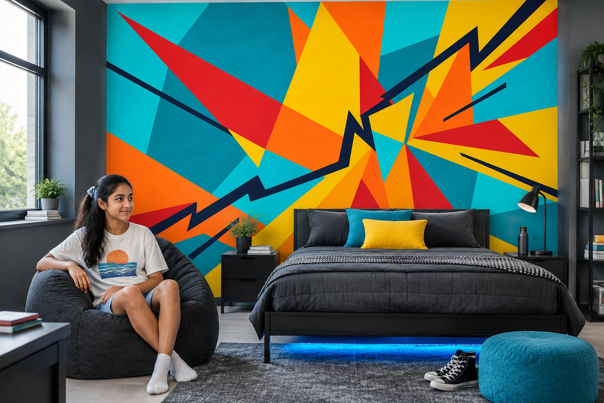 Color Block Triangles Wallpaper Bright Zigzag Wall Mural