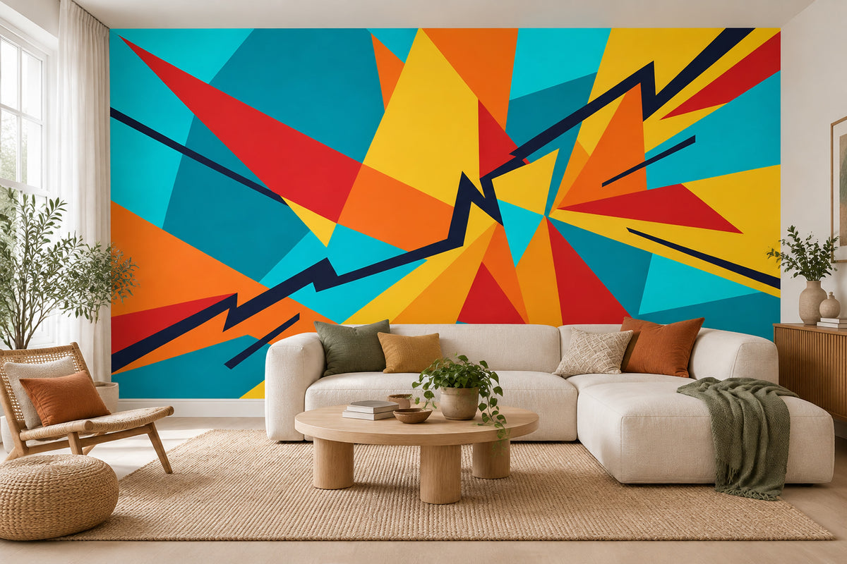 Color Block Triangles Wallpaper Bright Zigzag Wall Mural