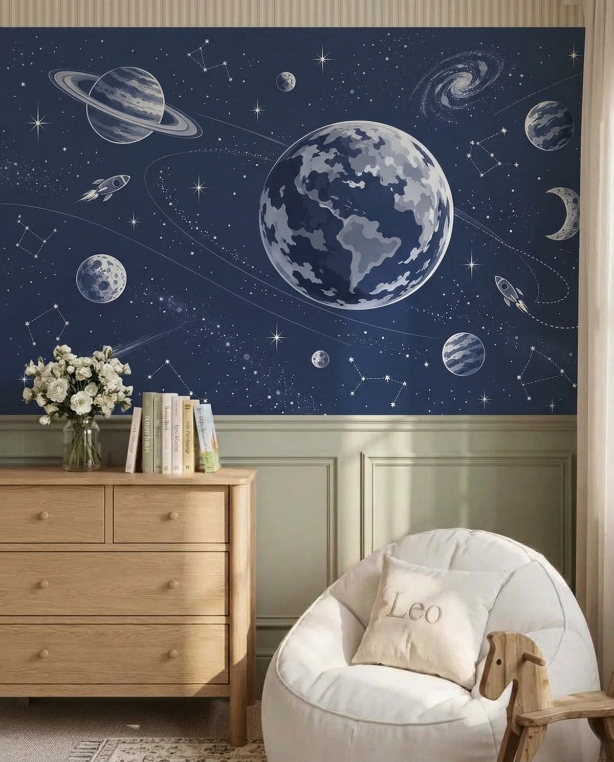 Planets And Rockets Wallpaper Navy Galaxy Wall Mural