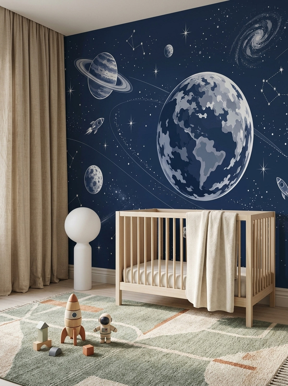 Planets And Rockets Wallpaper Navy Galaxy Wall Mural